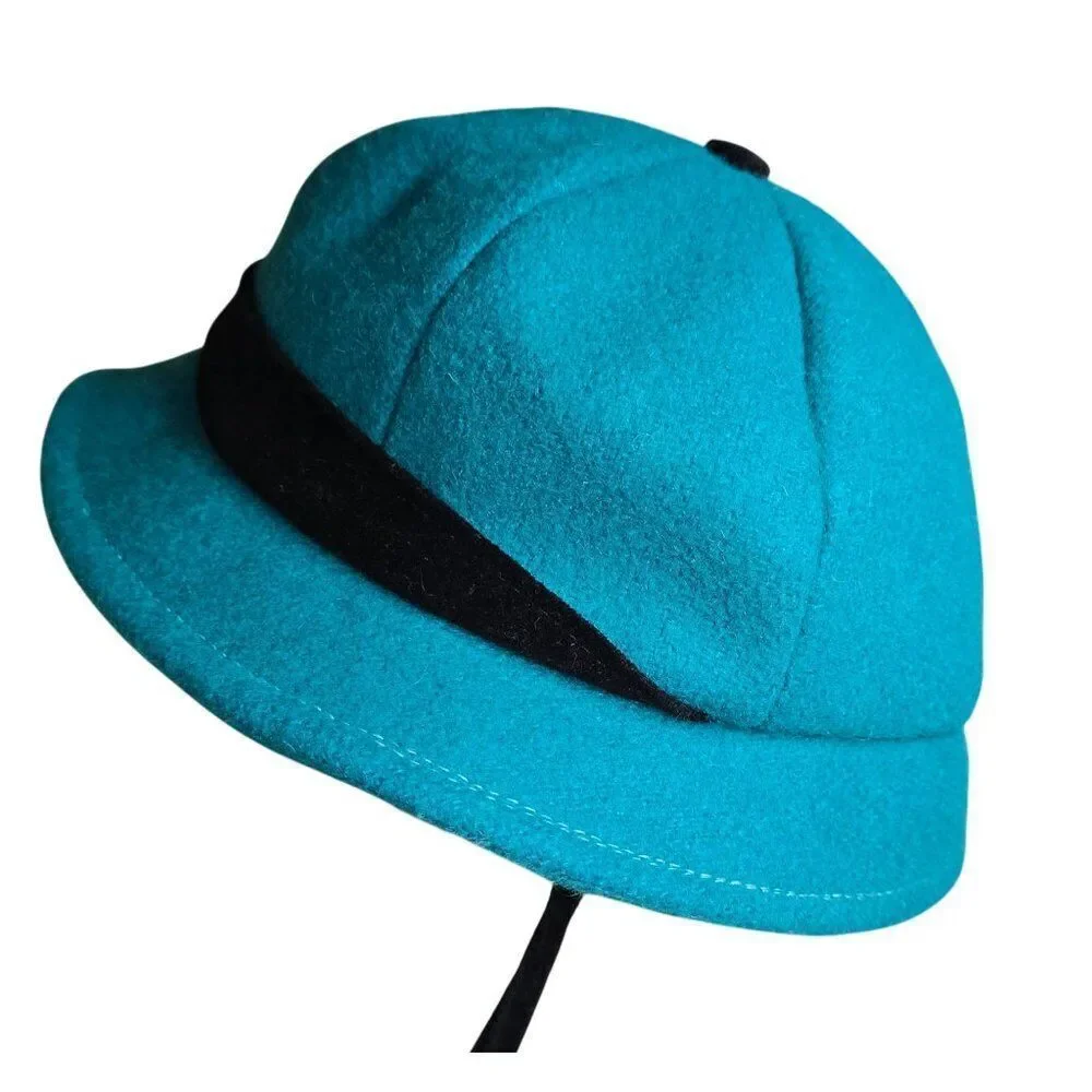 Vintage Rothschild Turquoise Wool Cloche Hat With Quirky Black Band